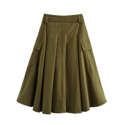 Women's High Waisted A line Skirt Pleated Flowy A Line Long Skirt with Pockets