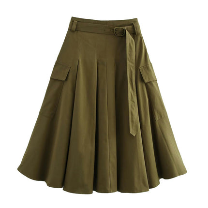 Women's High Waisted A line Skirt Pleated Flowy A Line Long Skirt with Pockets