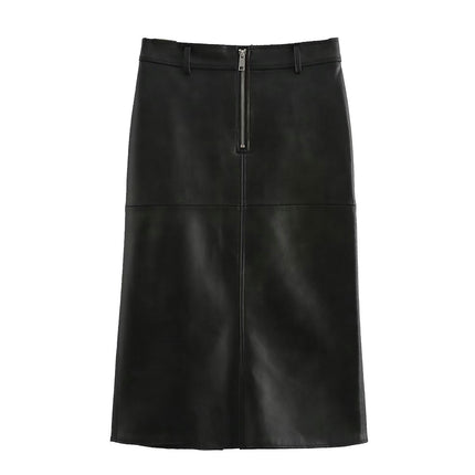 Women's Faux Leather Skirt High Waist Slit Bodycon Pencil Midi Skirts