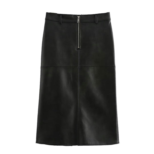 Women's Faux Leather Skirt High Waist Slit Bodycon Pencil Midi Skirts