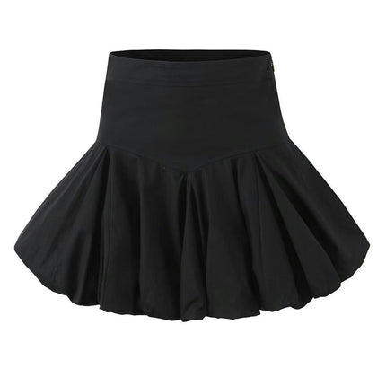 Women's Bubble Skirt Cute High Waist Pleated A-Line Puff Mini Skirt