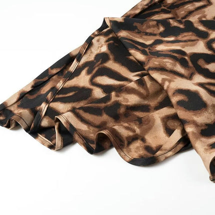 Women's Leopard Print Satin Maxi Skirt High Waisted Elastic Waistband A-Line Long Skirts