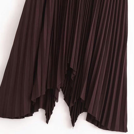 Women's High Waist Pleated Skirt A line Swing Asymmetric Hem Long Skirt