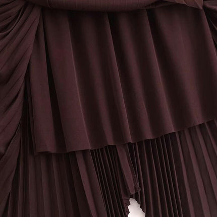Women's High Waist Pleated Skirt A line Swing Asymmetric Hem Long Skirt