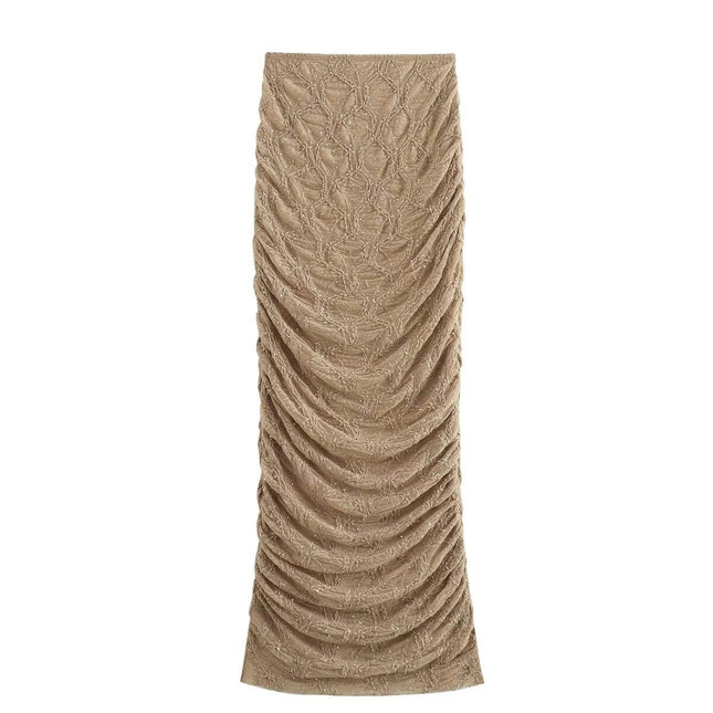 Women's High Waisted Ruched Pencil Long Skirt Elegant Bodycon Maxi Skirts