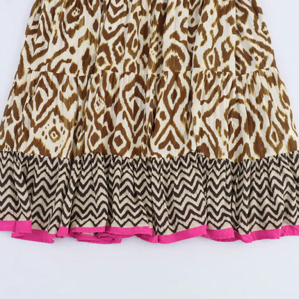 Womens Casual High Waist Long Skirts Print A Line Flowy Tiered Ruffle Maxi Skirt