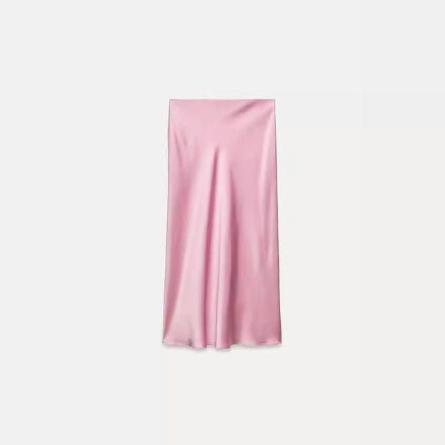 A-Line Skirts for Women High Waist Skirt Elegant Satin Midi Skirt