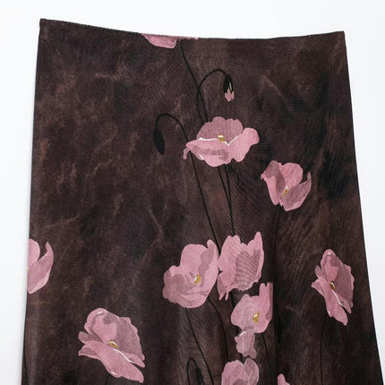 A-Line Skirts for Women High Waist Print Elegant Satin Midi Skirt