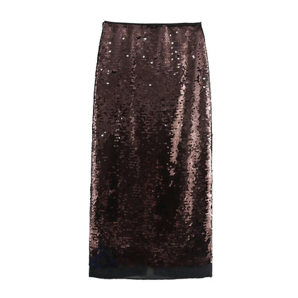 Women's Sequin Skirt High Waist Sparkle Night Out Party Midi Skirt