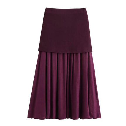 Women's High Waist Pleated Skirts Flowy A-Line Swing Long Skirt