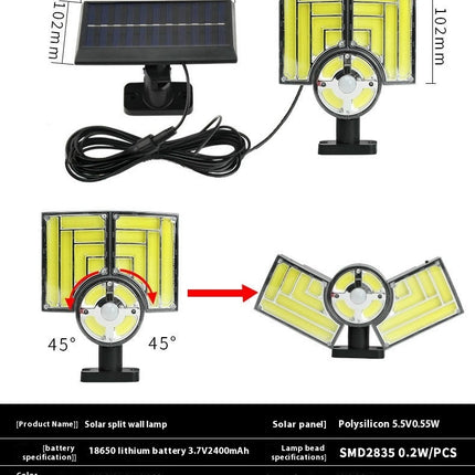 2 Pack Split Motion Sensor Flood Lights 3 Heads Waterproof 3 Modes Wall Lights for Yard Patio Garden