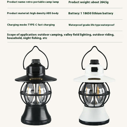 Camping Lantern Lights LED Lamp Type C Rechargeable Emergency Light for Outdoors Camping