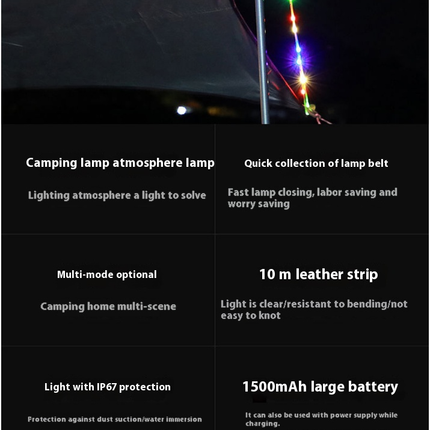 Camping String Lights Rechargeable Tent Lights String Hanging Waterproof Portable LED Lamp