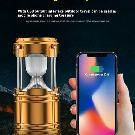 2 Pcs LED Camping Lantern, Solar and Rechargeable Lantern Flashlight Collapsible Portable Light