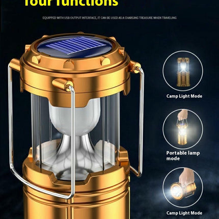 2 Pcs LED Camping Lantern, Solar and Rechargeable Lantern Flashlight Collapsible Portable Light