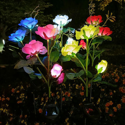 2 Pack Garden Rose Flowers Outdoor Solar Lights for Outside Yard Decorations