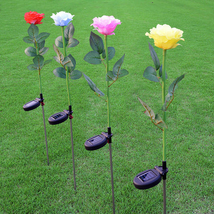 2 Pack Solar Rose Flowers Outdoor Garden Lights Solar Lights for Outside Yard Decorations