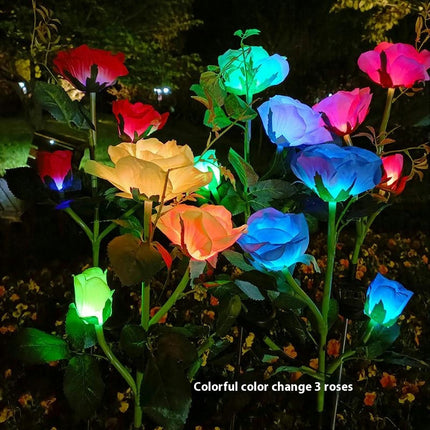 2 Packs Solar Flower Lights Garden Outdoor Waterproof 3 Roses Solar Lights for Patio Yard Lawn Decor