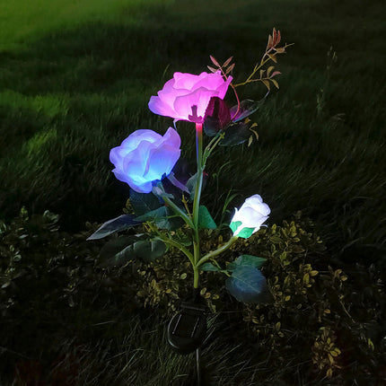 2 Packs Solar Flower Lights Garden Outdoor Waterproof 3 Roses Solar Lights for Patio Yard Lawn Decor