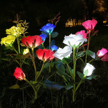 2 Packs Solar Flower Lights Garden Outdoor Waterproof 3 Roses Solar Lights for Patio Yard Lawn Decor
