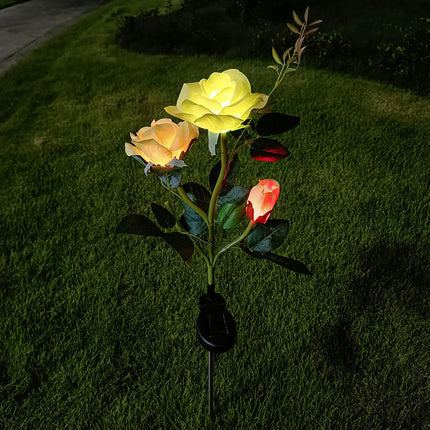 2 Packs Solar Flower Lights Garden Outdoor Waterproof 3 Roses Solar Lights for Patio Yard Lawn Decor