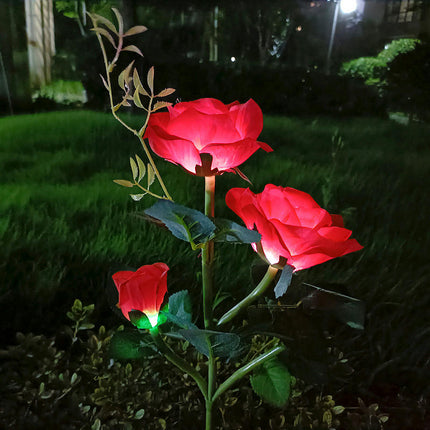 2 Packs Solar Flower Lights Garden Outdoor Waterproof 3 Roses Solar Lights for Patio Yard Lawn Decor