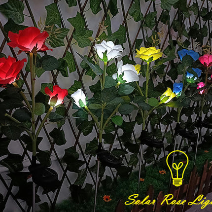 2 Packs Solar Flower Lights Garden Outdoor Waterproof 3 Roses Solar Lights for Patio Yard Lawn Decor