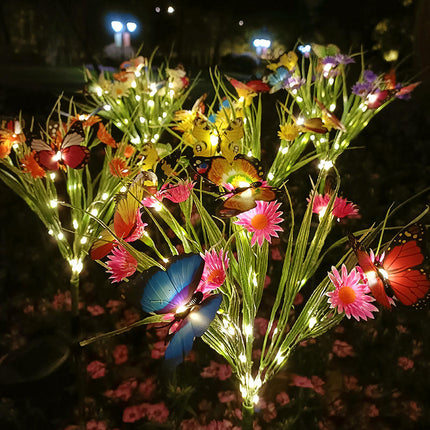 2 Pack Solar Lights Outdoor Garden Decor with Daisy Flowers & Butterfly for Garden Yard Patio