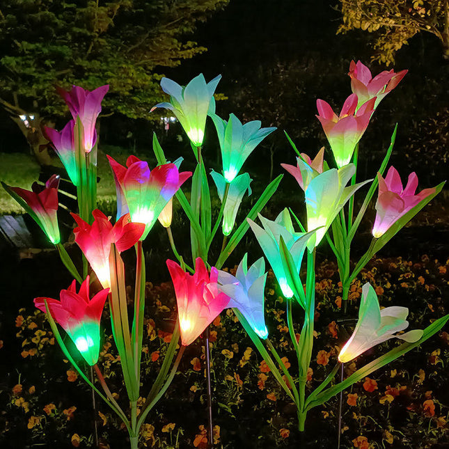 5 Pack Outdoor Garden Solar Lights with 4 Lily Flowers Waterproof Solar Lights for Yard Patio Decor