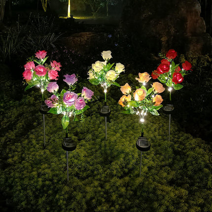 Solar Lights Flower with 7 Roses for Outdoor Garden Patio Yard Pathway Decoration