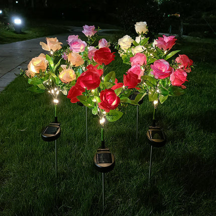 Solar Lights Flower with 7 Roses for Outdoor Garden Patio Yard Pathway Decoration
