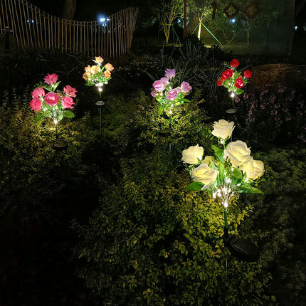 Solar Lights Flower with 7 Roses for Outdoor Garden Patio Yard Pathway Decoration