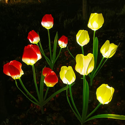 2 Pack Solar Lights with Tulips Flower Decorative Garden Lights for Backyard Lawn