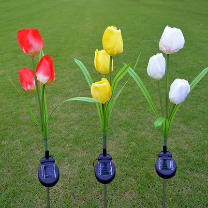2 Pack Solar Lights with Tulips Flower Decorative Garden Lights for Backyard Lawn
