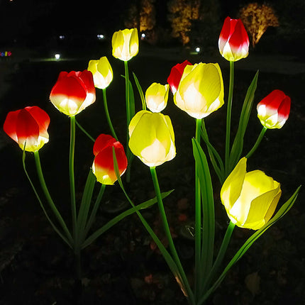 2 Pack Solar Lights with Tulips Flower Decorative Garden Lights for Backyard Lawn