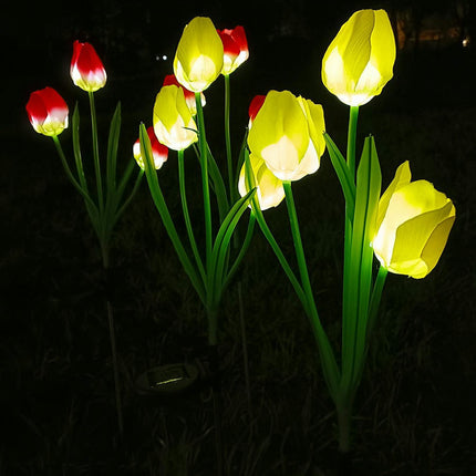 2 Pack Solar Lights with Tulips Flower Decorative Garden Lights for Backyard Lawn