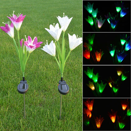 Outdoor Garden Solar Garden Lights with Lily Flowers Waterproof Solar Lights for Outside Yard Decor