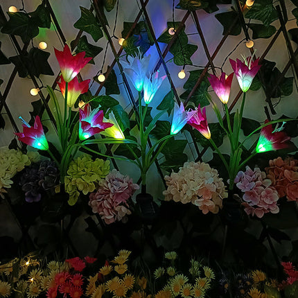 Outdoor Garden Solar Garden Lights with Lily Flowers Waterproof Solar Lights for Outside Yard Decor