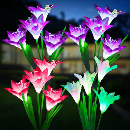 Outdoor Garden Solar Garden Lights with Lily Flowers Waterproof Solar Lights for Outside Yard Decor