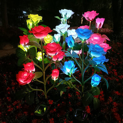 2 Pack Waterproof Solar Garden Lights with 7 Rose Flowers for Patio Yard Pathway Decor