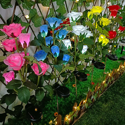 2 Pack Waterproof Solar Garden Lights with 7 Rose Flowers for Patio Yard Pathway Decor