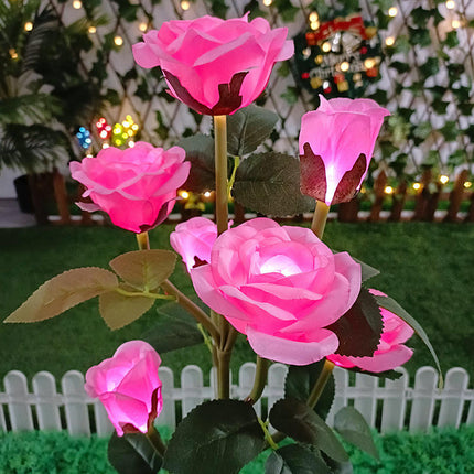 2 Pack Waterproof Solar Garden Lights with 7 Rose Flowers for Patio Yard Pathway Decor