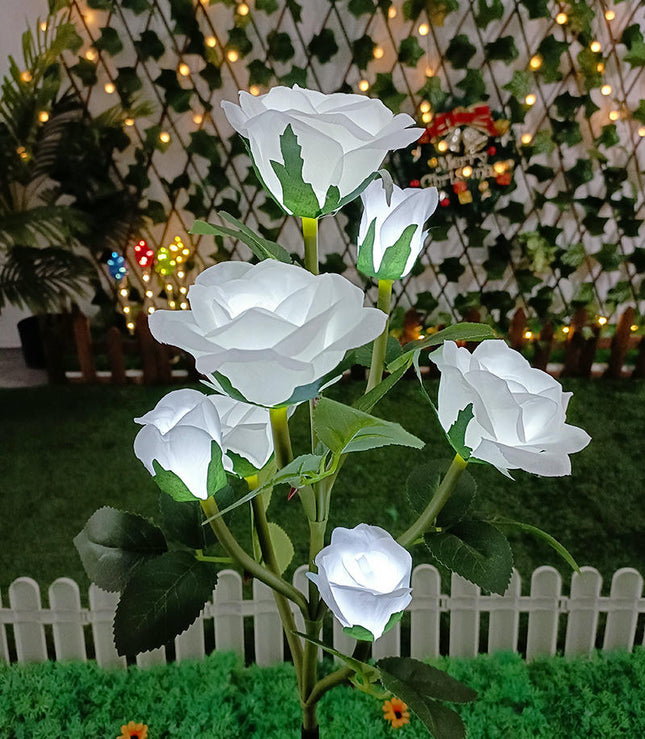 2 Pack Waterproof Solar Garden Lights with 7 Rose Flowers for Patio Yard Pathway Decor