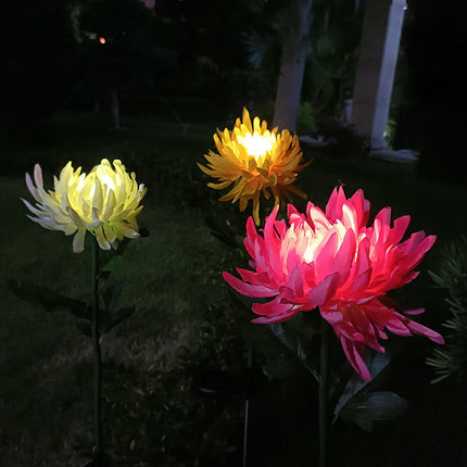2 Pack Chrysanthemum Flower Waterproof Decorative Solar Lights for Pathway Walkway Lawn Yard