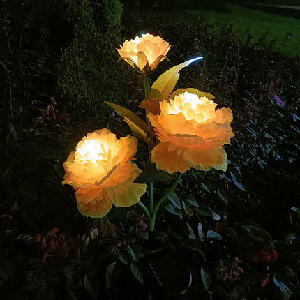 2 Pack Solar Garden Lights with 3 Blooming Flowers for Outside Yard Pathway Patio Lawn Decor