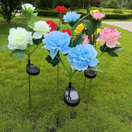 2 Pack Solar Garden Lights with 3 Blooming Flowers for Outside Yard Pathway Patio Lawn Decor