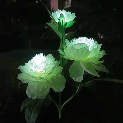 2 Pack Solar Garden Lights with 3 Blooming Flowers for Outside Yard Pathway Patio Lawn Decor