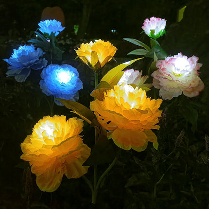 2 Pack Solar Garden Lights with 3 Blooming Flowers for Outside Yard Pathway Patio Lawn Decor