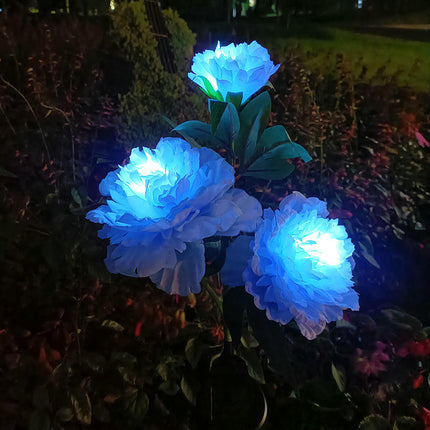2 Pack Solar Garden Lights with 3 Blooming Flowers for Outside Yard Pathway Patio Lawn Decor