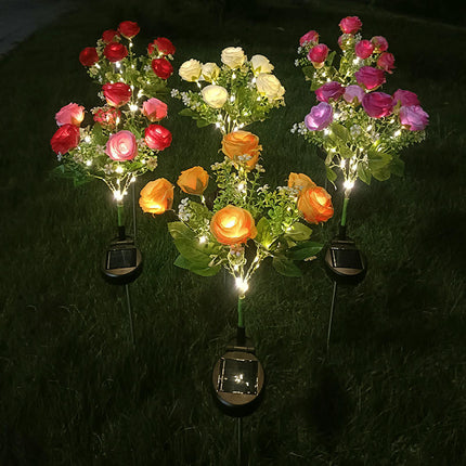 2 Pack Outdoor Waterproof Solar Garden Decorative Lights with 7 Rose Flowers for Yard Lawn Decor